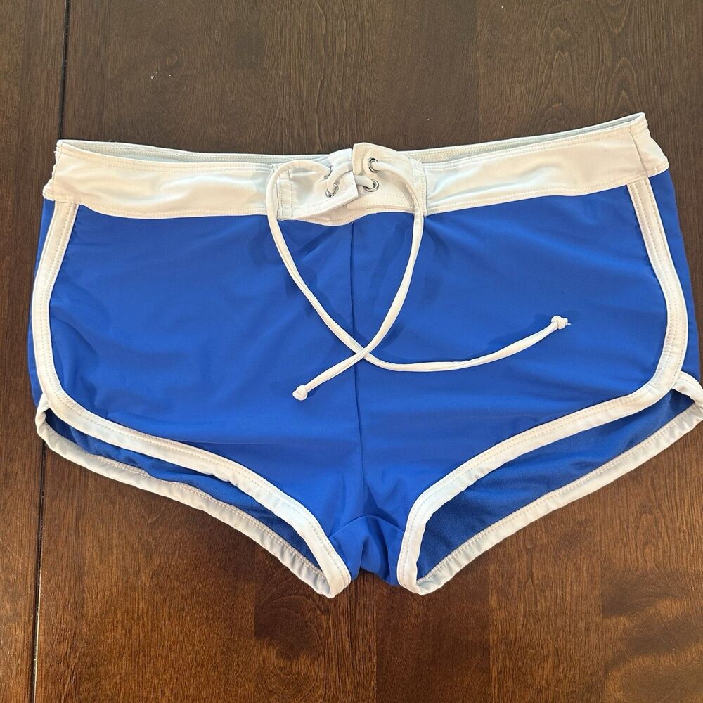 Swim Bottom Shorts Womens Large Blue White Boyshort Colorblock Dolphin Sty Hem